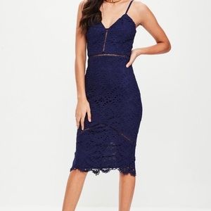 Missguided ASOS Crochet Ladder Detail Midi Dress - Navy